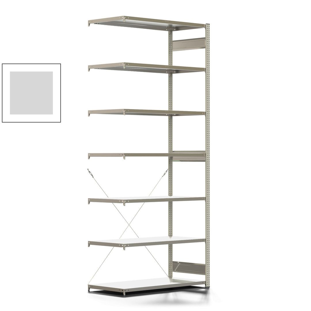 Fachbodenregal mit Tiefenriegel - 350 kg - 3.000 x 1.285 x 626 mm (HxBxT) - Anbauregal - 7 Böden - enzianblau - Lagerregal - Steckregal BERT