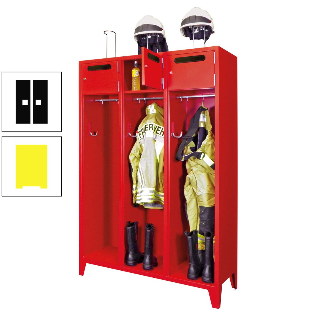 Feuerwehrschrank - 3 Abteile - Ablagefach mit Tür, Einwurfschlitz - 2.100 x 1.230 x 500 mm (HxBxT) - anthrazitgrau