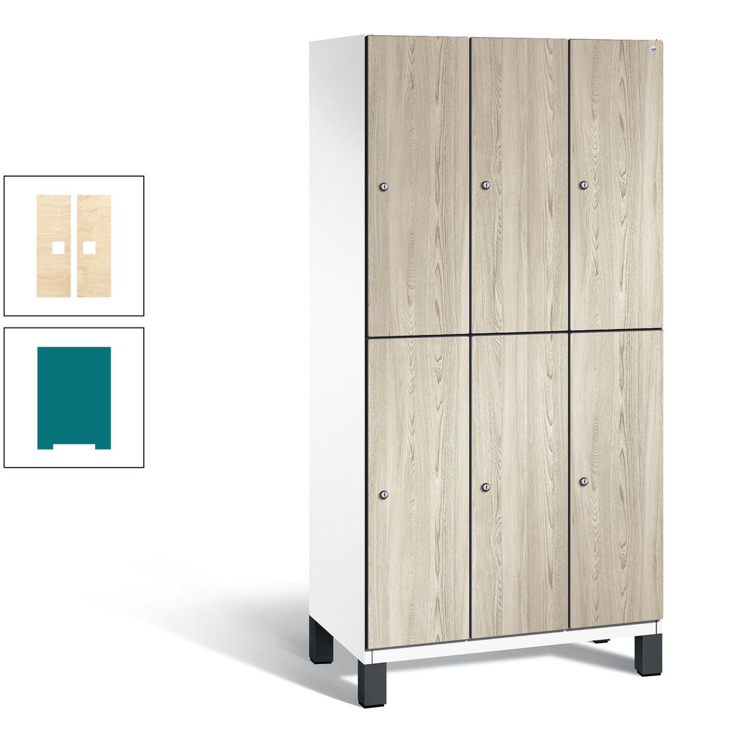 Fächerschrank, Garderobenschrank, mit Füßen, 3 Abteile, 1.980 x 900 x 525 mm (HxBxT), Korpus anthrazitgrau, Tür Donau-Ahorn