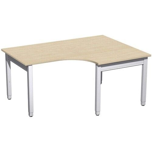 Eckschreibtisch, Eckteil 800 mm, rechts, einseitig verkürzt, 4-Fuß Quadrat Pro, höhenverstellbar, 680-800 x 1.600 x 1.200 mm (HxBxT), Dekor Ahorn