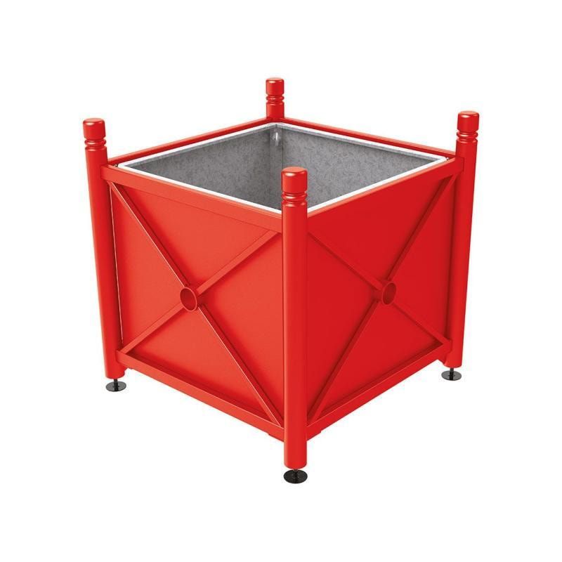 Pflanzbehälter, fvz.Stahl, innen feuerverzinkt, Verladungsgriffe, verstellbare Füße, Kopf Agora, 900 x 1.000 x 1.000 mm (HxBxT), enzianblau