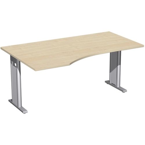 Eckschreibtisch, Ecke links, Füße einseitig verkürzt, C-Fuß Pro, 720 x 1.600 x 1.000 mm (HxBxT), Gestell silber, Dekor Ahorn