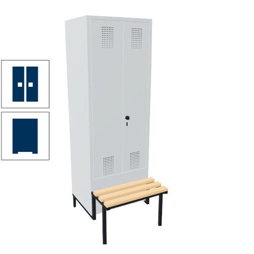Doppel-Spind, Garderobenschrank, Buche Sitzbank integriert, 2 Abteile a 400 mm, Korpus anthrazitgrau, Tür anthrazitgrau, 1.850 x 800 x 815 mm (HxBxT)