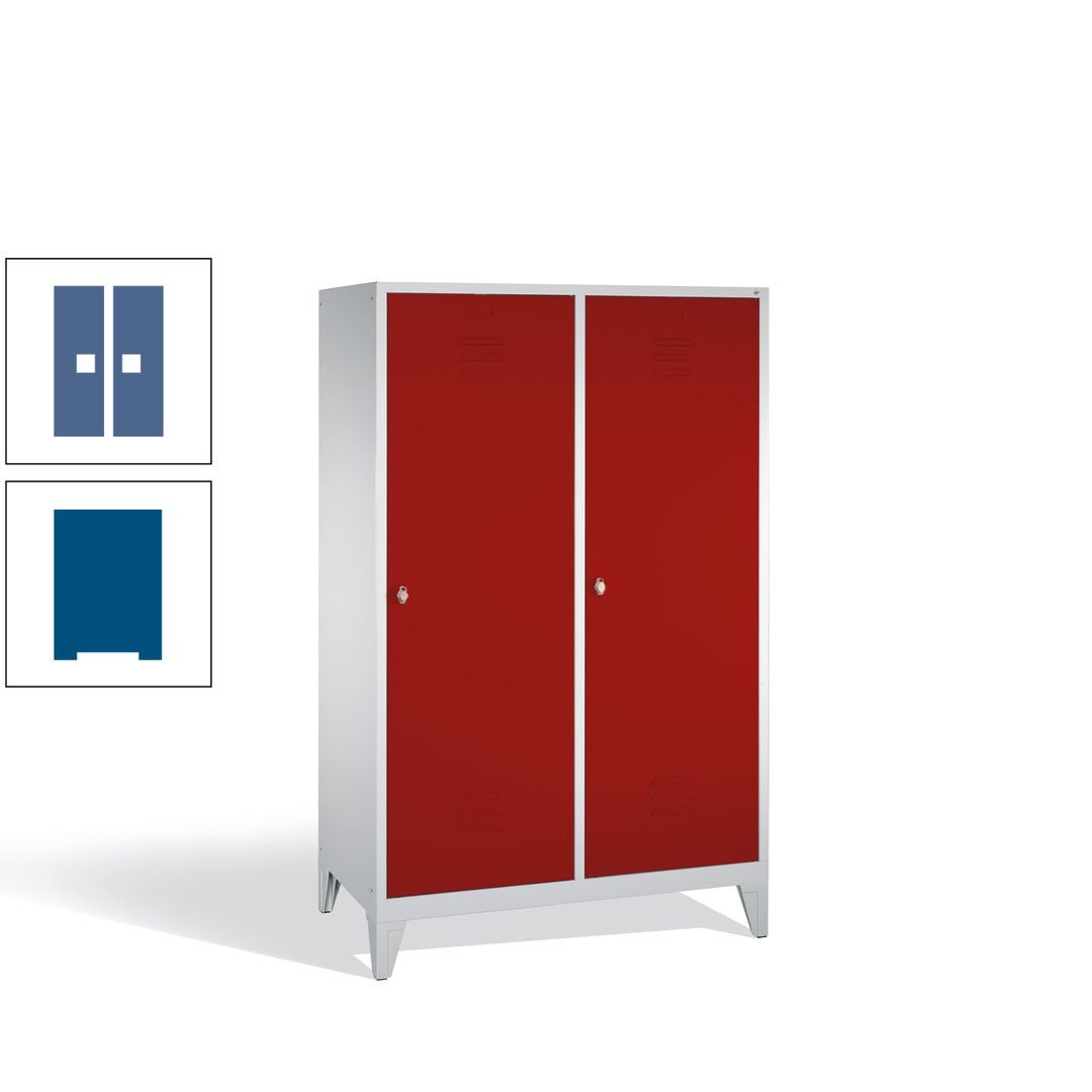 Doppel-Spind mit 2 Großtüren, Garderobenschrank mit Füßen, 4 Abteile a 300 mm, Korpus anthrazitgrau, Tür anthrazitgrau, 1.850 x 1.190 x 500 mm (HxBxT)