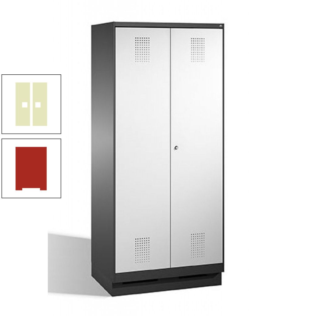 Doppel-Spind, Doppeltüren, Garderobenschrank mit Sockel, 2 Abteile a 400 mm, Korpus anthrazitgrau, Tür anthrazitgrau, 1.800 x 800 x 500 mm (HxBxT)