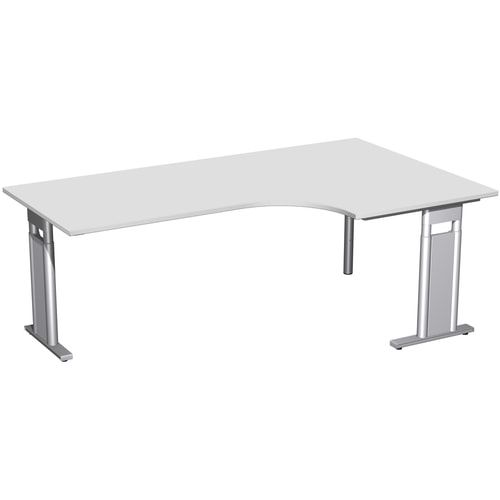 Eckschreibtisch, Eckteil 800 mm, rechts, Füße einseitig verkürzt, C-Fuß Pro, höhenverstellbar, 680-820 x 1.600 x 1.200 mm (HxBxT), Dekor Ahorn