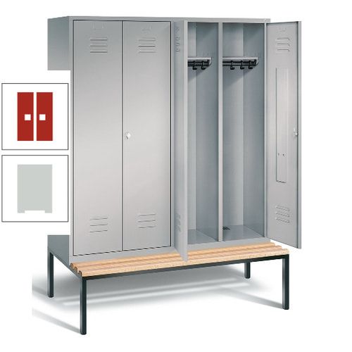 Doppel-Spindschrank, Buche Sitzbank untergebaut, 4 Abteile a 400 mm, Korpus lichtgrau, Tür anthrazitgrau, 2.090 x 1.590 x 815 mm (HxBxT)