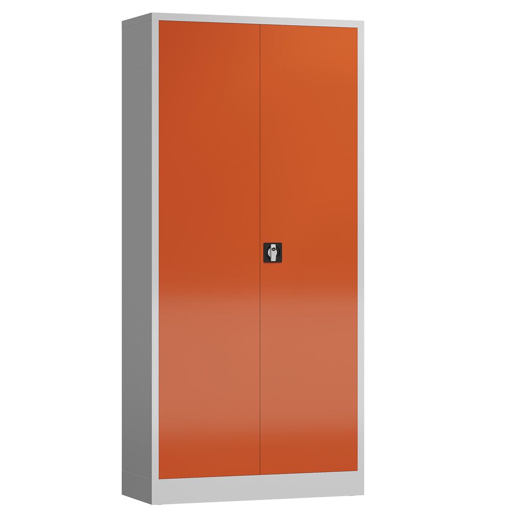 Aktenschrank, Büroschrank, abschließbar, Flügeltüren, 4 Fachböden, 1.945 x 920 x 500 mm (HxBxT), Stahl, Korpus und Türen lichtgrau
