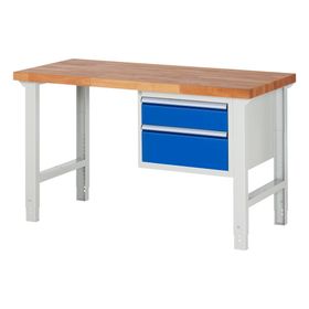 Werkbank - 2 Schubladen - Teilauszug - 150:1 / 210:1 - Höhe 790-1.140 mm - 1.500 x 700 mm (BxT) - 750 kg - Buche - Farbe wählbar
