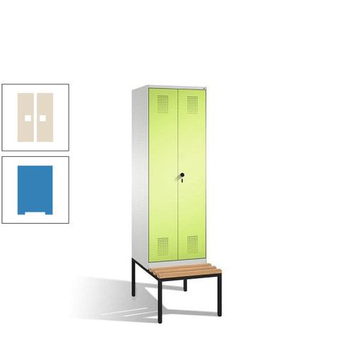 Doppel-Spind, Garderobenschrank, Buche Sitzbank untergebaut, 2 Abteile a 300 mm, Korpus anthrazitgrau, Tür anthrazitgrau, 2.090 x 600 x 815 mm (HxBxT)