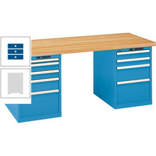 Werkbank, Buchenplatte - Code Lock - Tragkraft 1.000 kg - 850 x 2.000 x 800 mm (HxBxT) - 9 Schubladen - Capriblau