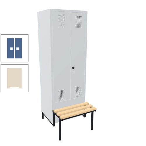 Doppel-Spind, Garderobenschrank, Buche Sitzbank integriert, 2 Abteile a 400 mm, Korpus anthrazitgrau, Tür anthrazitgrau, 1.850 x 800 x 815 mm (HxBxT)