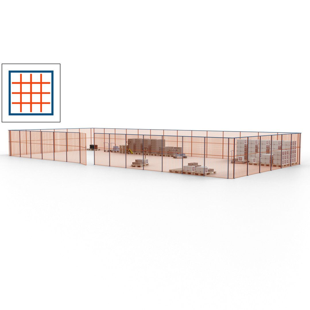 Maschinen Schutzgitter - Hallentrennwand - Sicherheitszaun - Tür - 60 m - 2.200 x 21.400 x 9.400 mm (HxBxT) - enzianblau