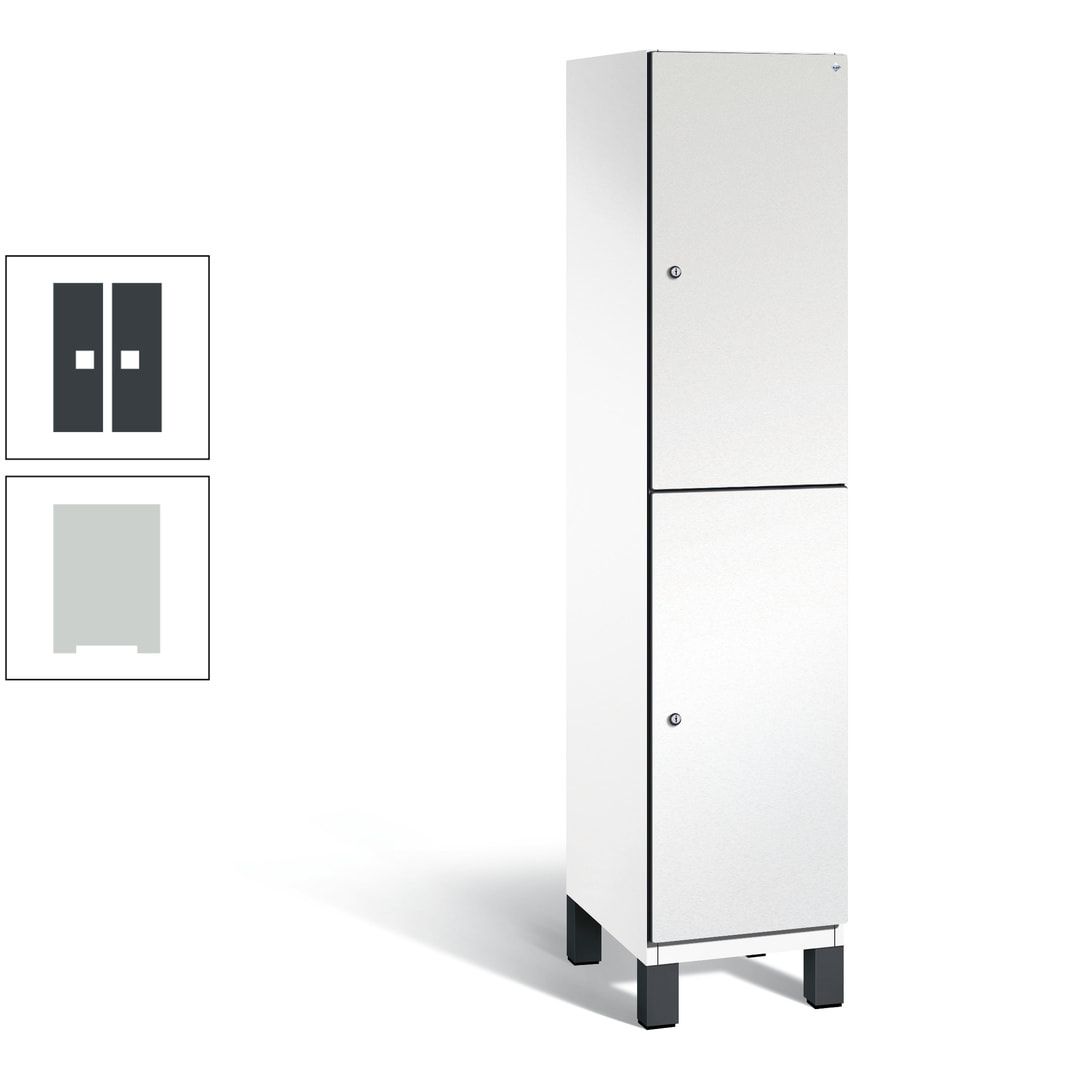 Fächerschrank, Stahlschrank, doppelstöckig, 2 Fächer, Füße, Korpus anthrazitgrau, Tür anthrazitgrau, 1.980 x 400 x 525 mm (HxBxT)