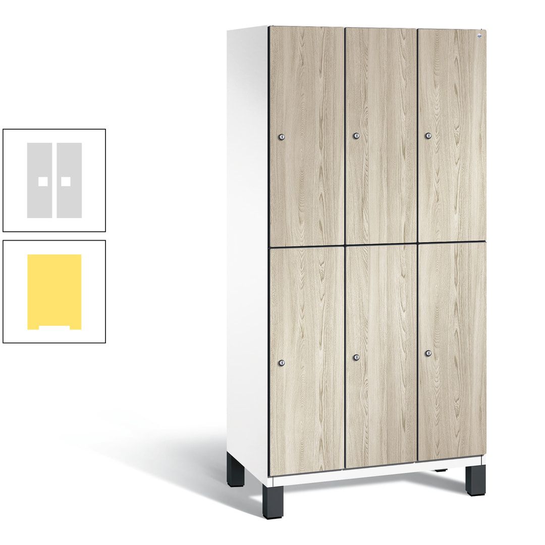 Fächerschrank, Garderobenschrank, mit Füßen, 3 Abteile, 1.980 x 900 x 525 mm (HxBxT), Korpus anthrazitgrau, Tür Donau-Ahorn