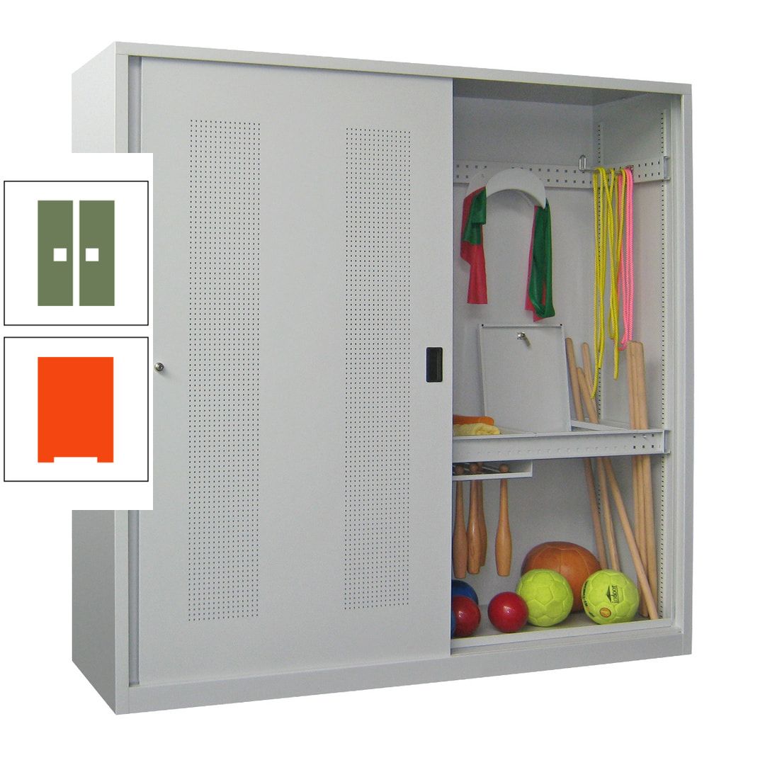Ballschrank - Schiebetüren mit Lochfeld - Trennwand - 1.950x2.000x600 mm (HxBxT) - anthrazitgrau