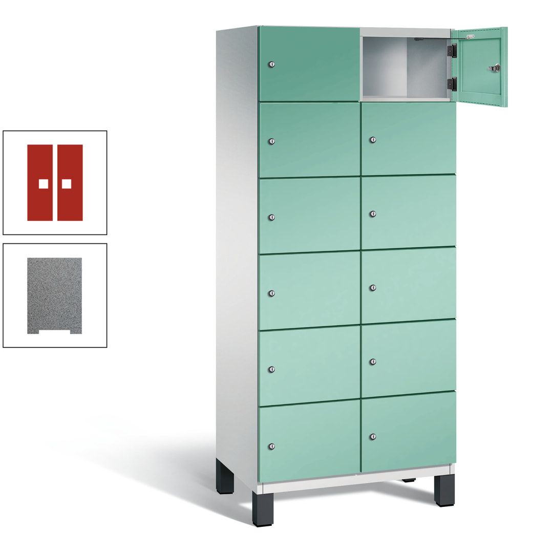 Fächerschrank, Stahlschrank, 12 Fächer, Türöffnungsbegrenzer, Füße, 1.980 x 800 x 525 mm (HxBxT), Korpus anthrazitgrau, Front anthrazitgrau