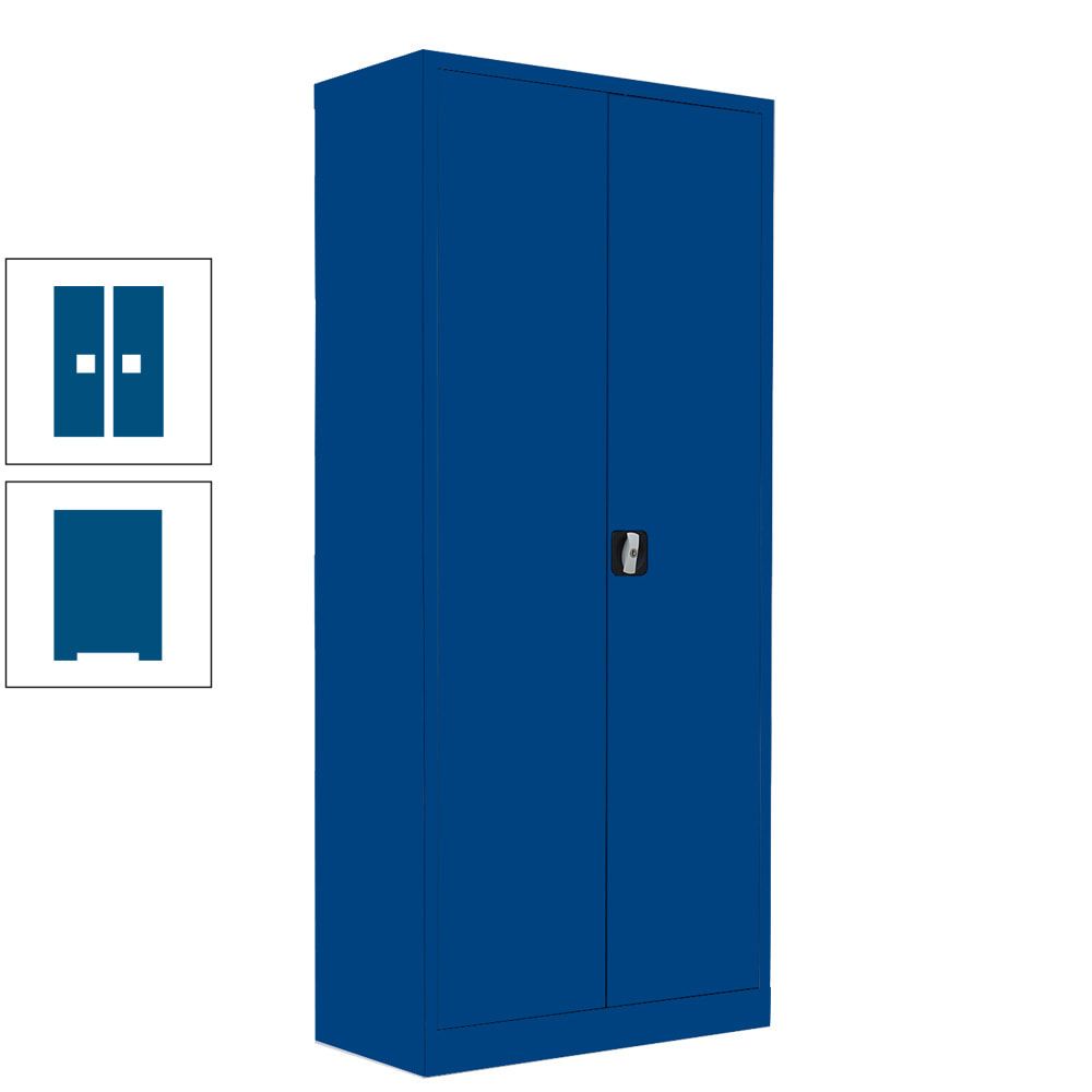Aktenschrank, Büroschrank, abschließbar, Flügeltüren, 4 Fachböden, 1.800 x 800 x 383 mm (HxBxT), Stahl, Korpus und Türen in enzianblau