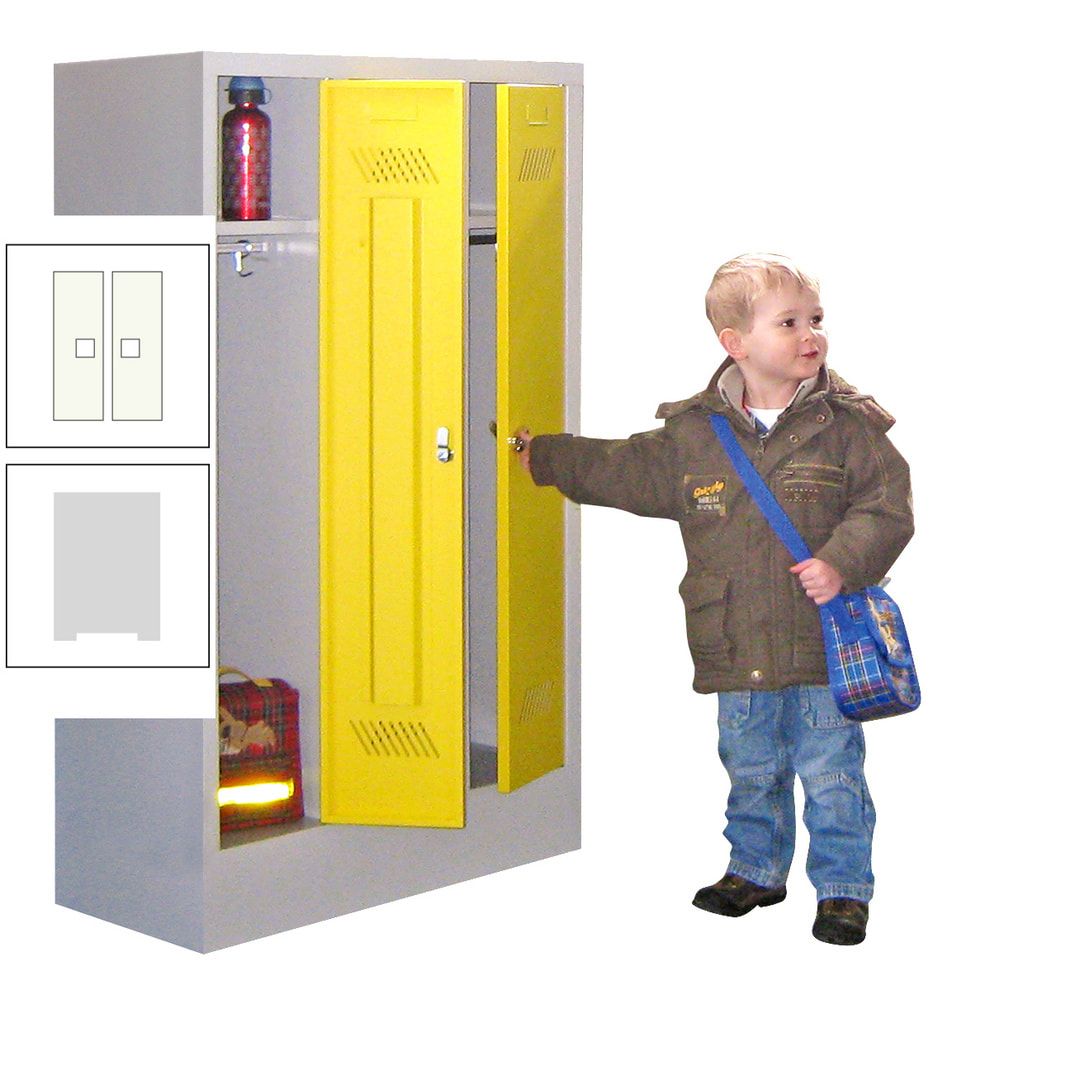 Spindschrank f. Kindergärten - mit Sockel - Höhe 1.300 mm - 2 Abteile a 250 mm - Drehriegel - anthrazitgrau