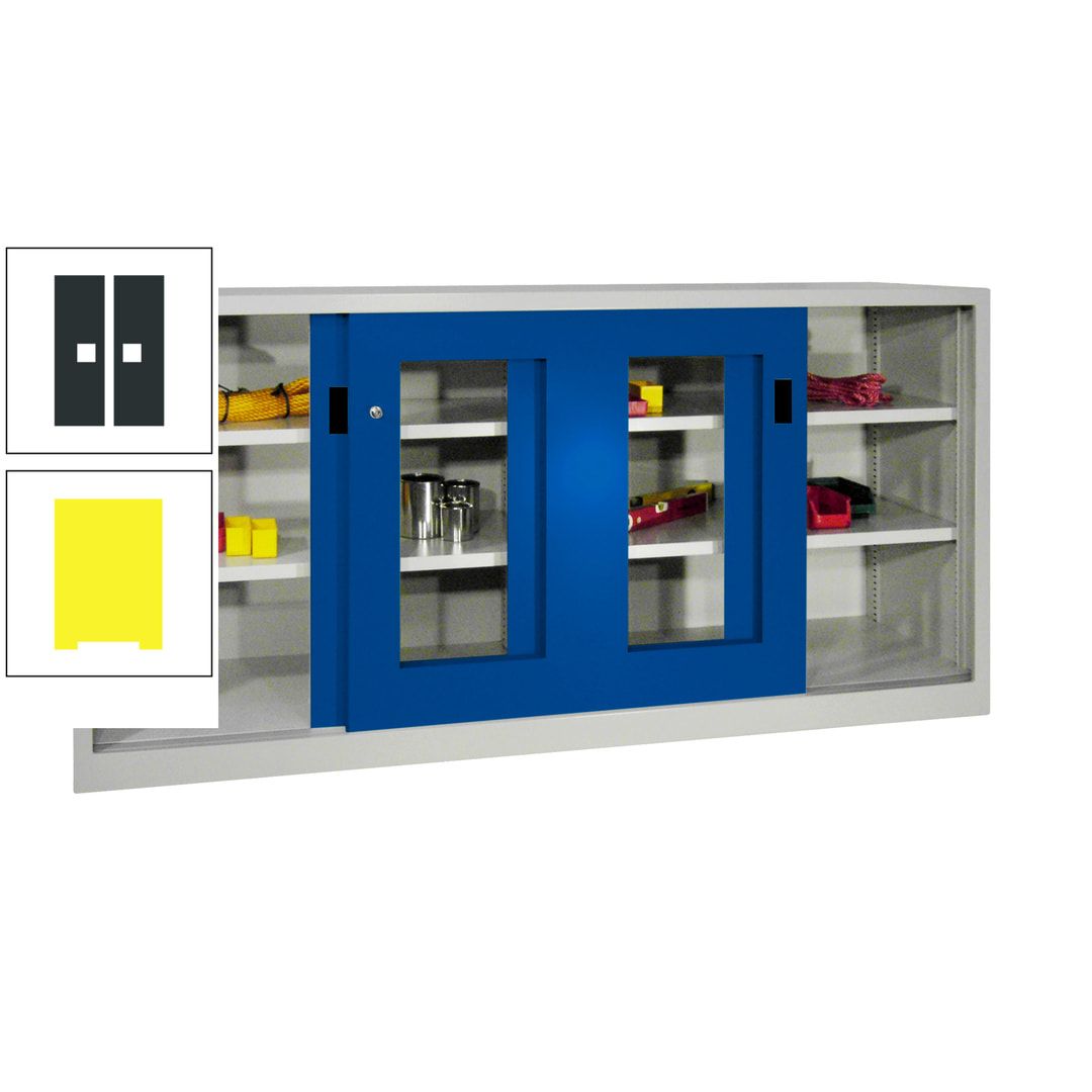 Schiebetürenschrank - Sichtfenstertüren - 1.000x2.000x400 mm (HxBxT) - 4 Böden, gepulvert - Zylinderschloss - anthrazitgrau