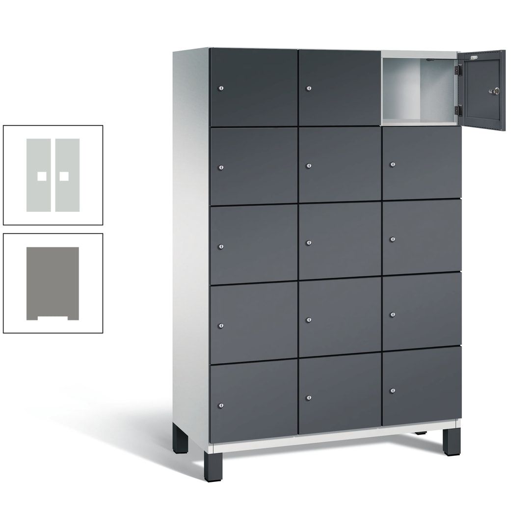 Fächerschrank, Stahlschrank, 15 Fächer, Türöffnungsbegrenzer, Füße, 1.980 x 1.200 x 525 mm (HxBxT), Korpus anthrazitgrau, Front anthrazitgrau