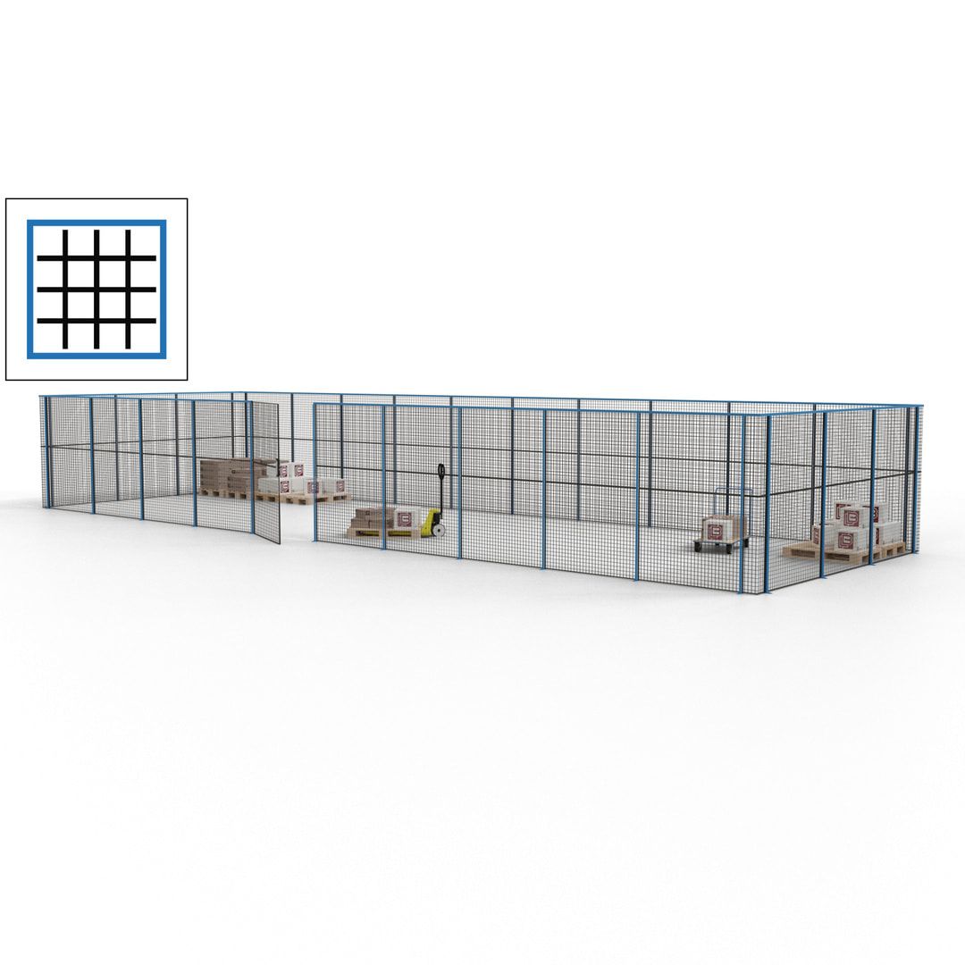 Maschinen Schutzgitter - Hallentrennwand - Sicherheitszaun - Tür - 39 m - 2.200 x 15.400 x 4.900 mm (HxBxT) - enzianblau