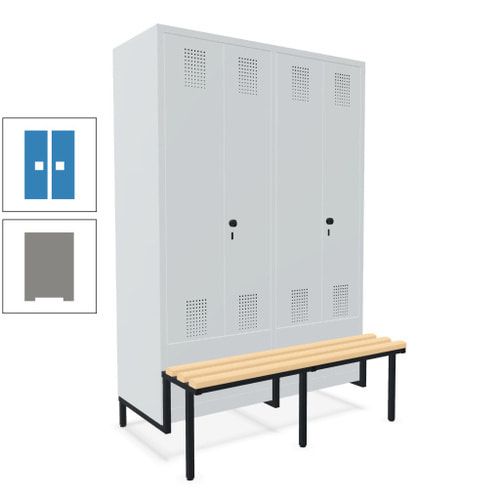 Doppel-Spind, Garderobenschrank, Buche Sitzbank integriert, 4 Abteile 300 mm, Korpus anthrazitgrau, Tür anthrazitgrau, 1.850 x 1.200 x 815 mm (HxBxT)