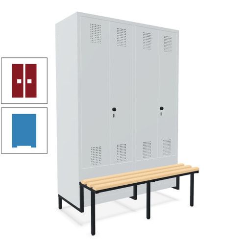 Doppel-Spind, Garderobenschrank, Buche Sitzbank integriert, 4 Abteile 300 mm, Korpus anthrazitgrau, Tür anthrazitgrau, 1.850 x 1.200 x 815 mm (HxBxT)
