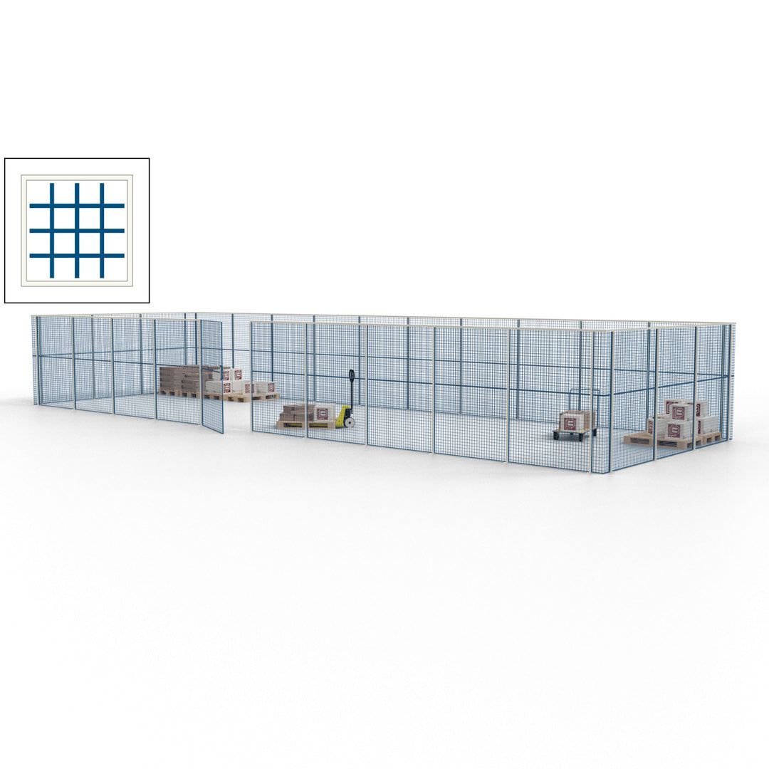 Maschinen Schutzgitter - Hallentrennwand - Sicherheitszaun - Tür - 39 m - 2.200 x 15.400 x 4.900 mm (HxBxT) - enzianblau