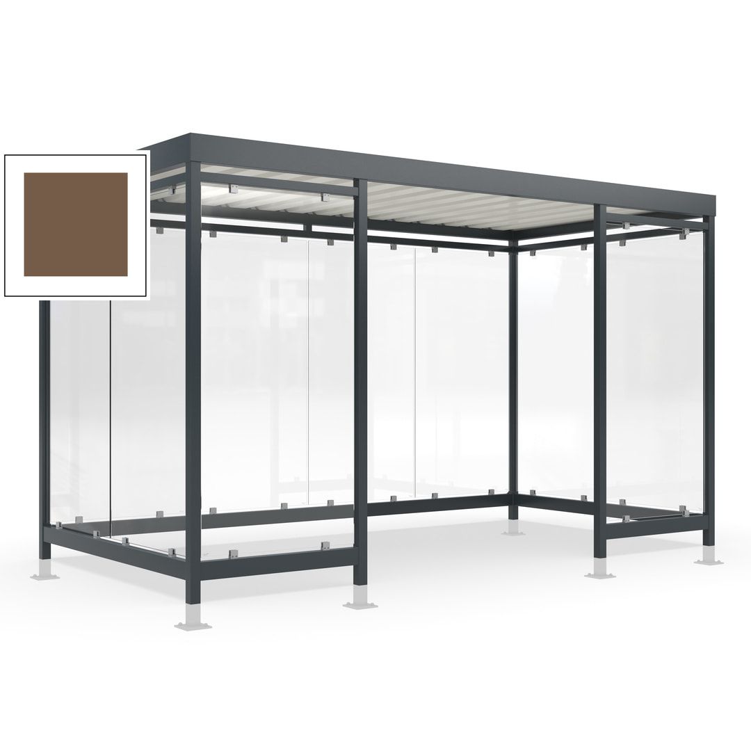 Raucherunterstand für 12-13 Personen, Bushaltestelle, mit Überpflasterung, 2.440 x 4.195 x 2.165 mm (HxBxT), 10 Wände, Achatgrau