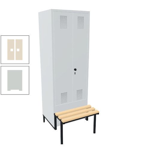 Doppel-Spind, Garderobenschrank, Buche Sitzbank integriert, 2 Abteile a 400 mm, Korpus anthrazitgrau, Tür anthrazitgrau, 1.850 x 800 x 815 mm (HxBxT)