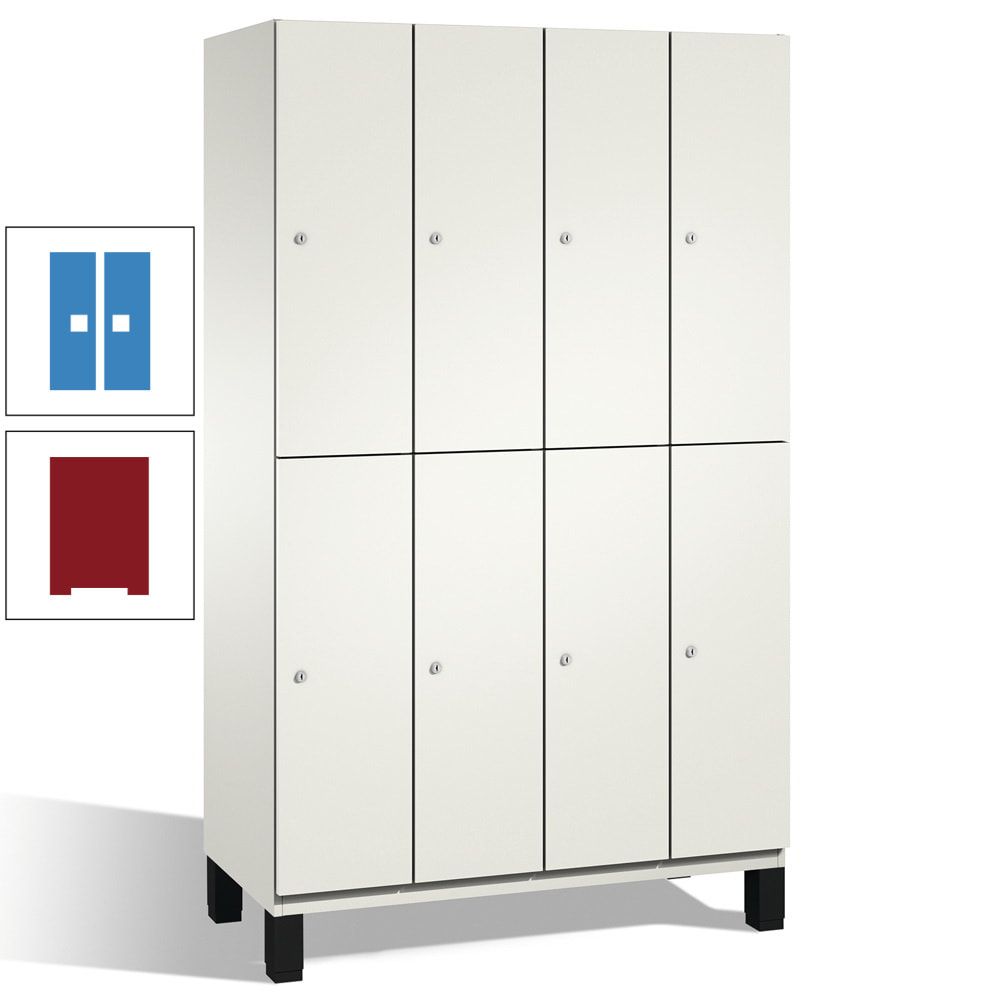 Fächerschrank, Stahlschrank, doppelstöckig, 8 Fächer, mit Füßen, Korpus enzianblau, Tür Fernblau, 1.980 x 1.200 x 525 mm (HxBxT)