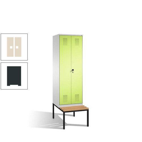 Doppel-Spind, Garderobenschrank, Buche Sitzbank untergebaut, 2 Abteile a 300 mm, Korpus anthrazitgrau, Tür anthrazitgrau, 2.090 x 600 x 815 mm (HxBxT)