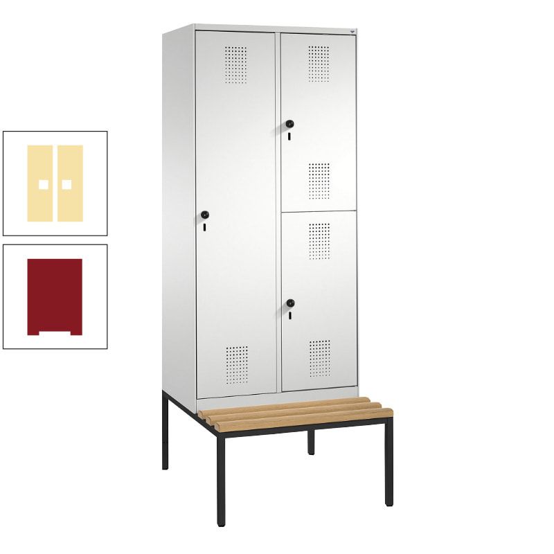 Garderobenschrank, Spind ein- und doppelstöckig Sitzbank, 2 Abteile, 3 Fächer, 2.090 x 800 x 500 mm (HxBxT), Front anthrazitgrau, Korpus anthrazitgrau