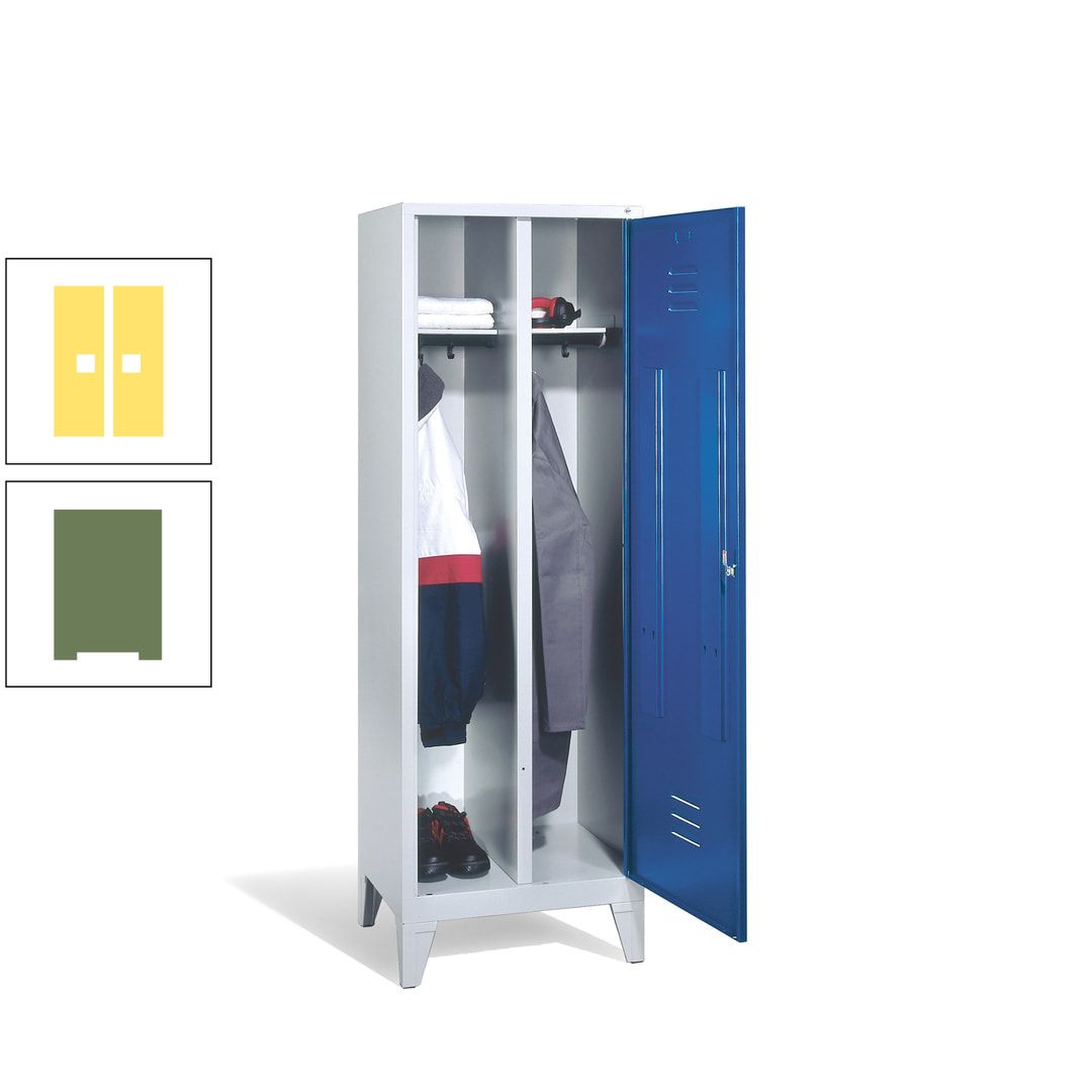 Doppel-Spind mit Großtür, Garderobenschrank mit Füßen, 2 Abteile a 300 mm, Korpus anthrazitgrau, Tür anthrazitgrau, 1.850 x 610 x 500 mm (HxBxT)