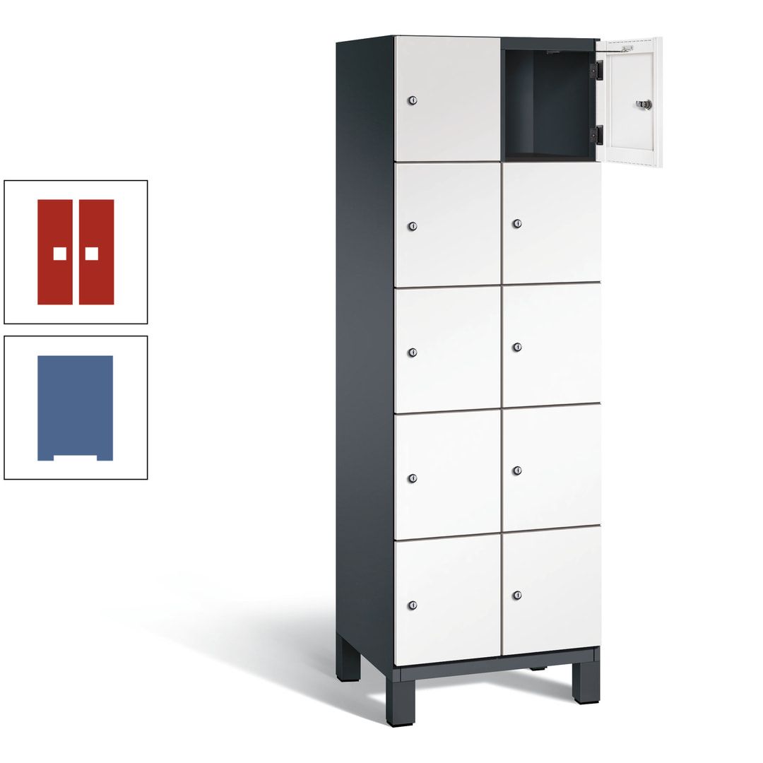 Fächerschrank, Stahlschrank, 10 Fächer, Türöffnungsbegrenzer, Füße, 1.980 x 600 x 525 mm (HxBxT), Korpus anthrazitgrau, Front anthrazitgrau