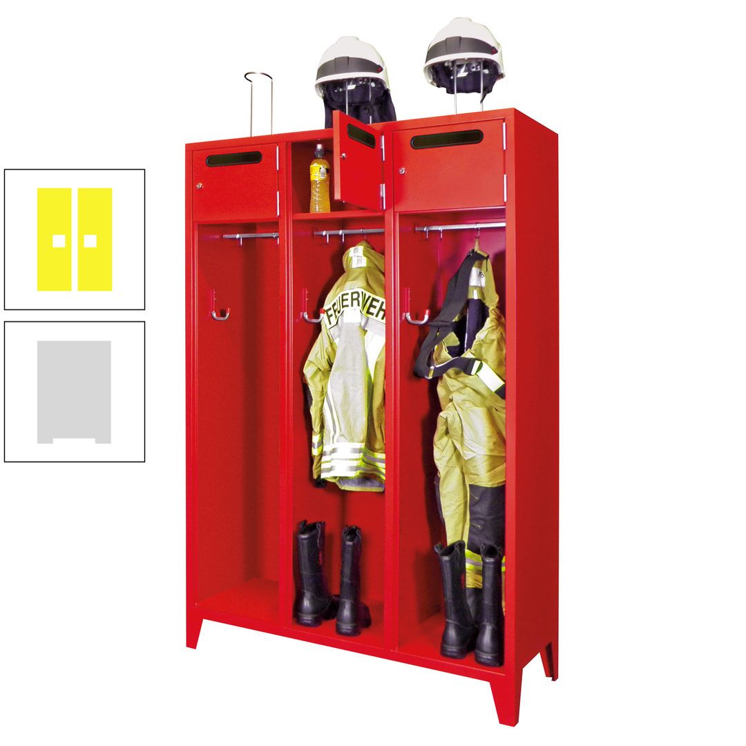 Feuerwehrschrank - 3 Abteile - Ablagefach mit Tür, Einwurfschlitz - 2.100 x 1.230 x 500 mm (HxBxT) - anthrazitgrau