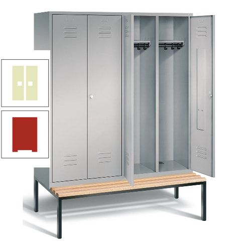 Doppel-Spindschrank, Buche Sitzbank untergebaut, 4 Abteile a 400 mm, Korpus lichtgrau, Tür anthrazitgrau, 2.090 x 1.590 x 815 mm (HxBxT)