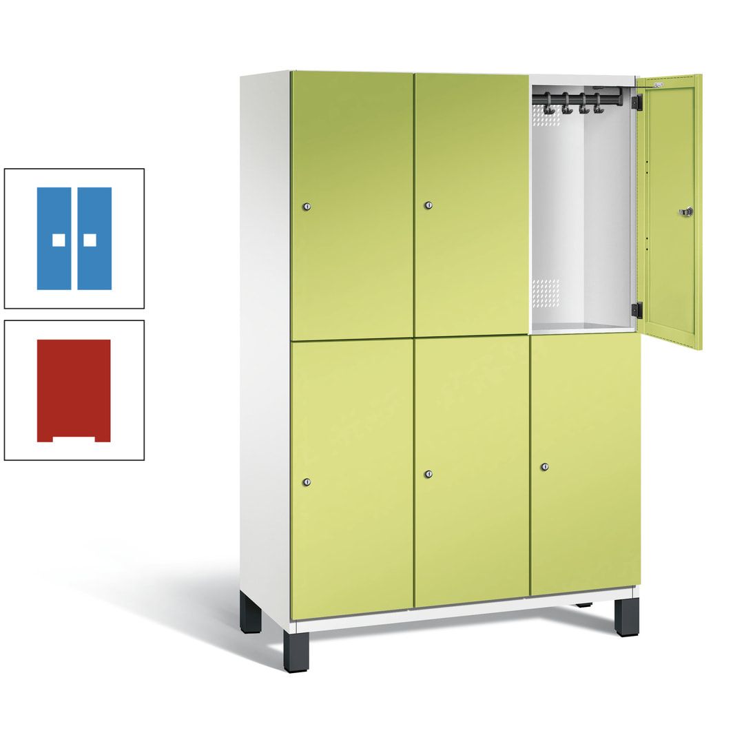 Fächerschrank, Stahlschrank, doppelstöckig, 6 Fächer, Füße, Korpus anthrazitgrau, Tür anthrazitgrau, 1.980 x 1.200 x 525 mm (HxBxT)