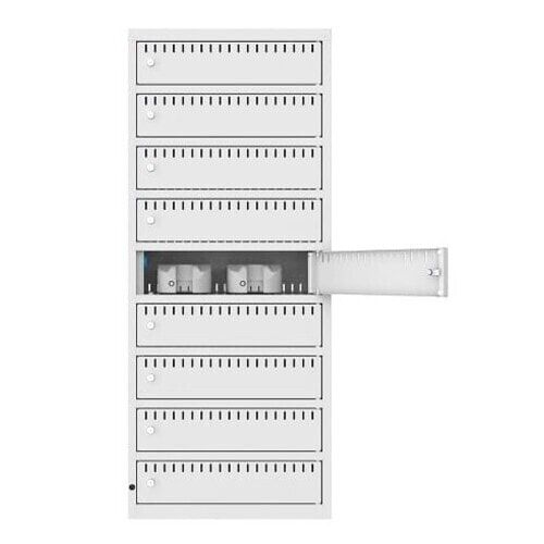 Akkuschrank, Batterieladeschrank, 9 Fächer, Überstromsicherung IP21, 1.325 x 550 x 300 mm (HxBxT), Korpusfarbe anthrazitgrau, Frontfarbe anthrazitgrau