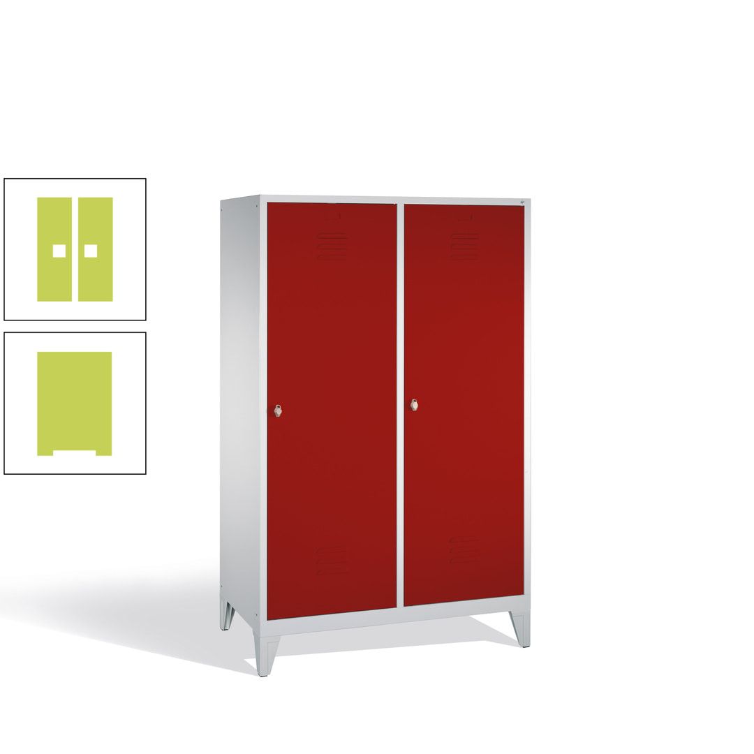 Doppel-Spind mit 2 Großtüren, Garderobenschrank mit Füßen, 4 Abteile a 300 mm, Korpus anthrazitgrau, Tür anthrazitgrau, 1.850 x 1.190 x 500 mm (HxBxT)