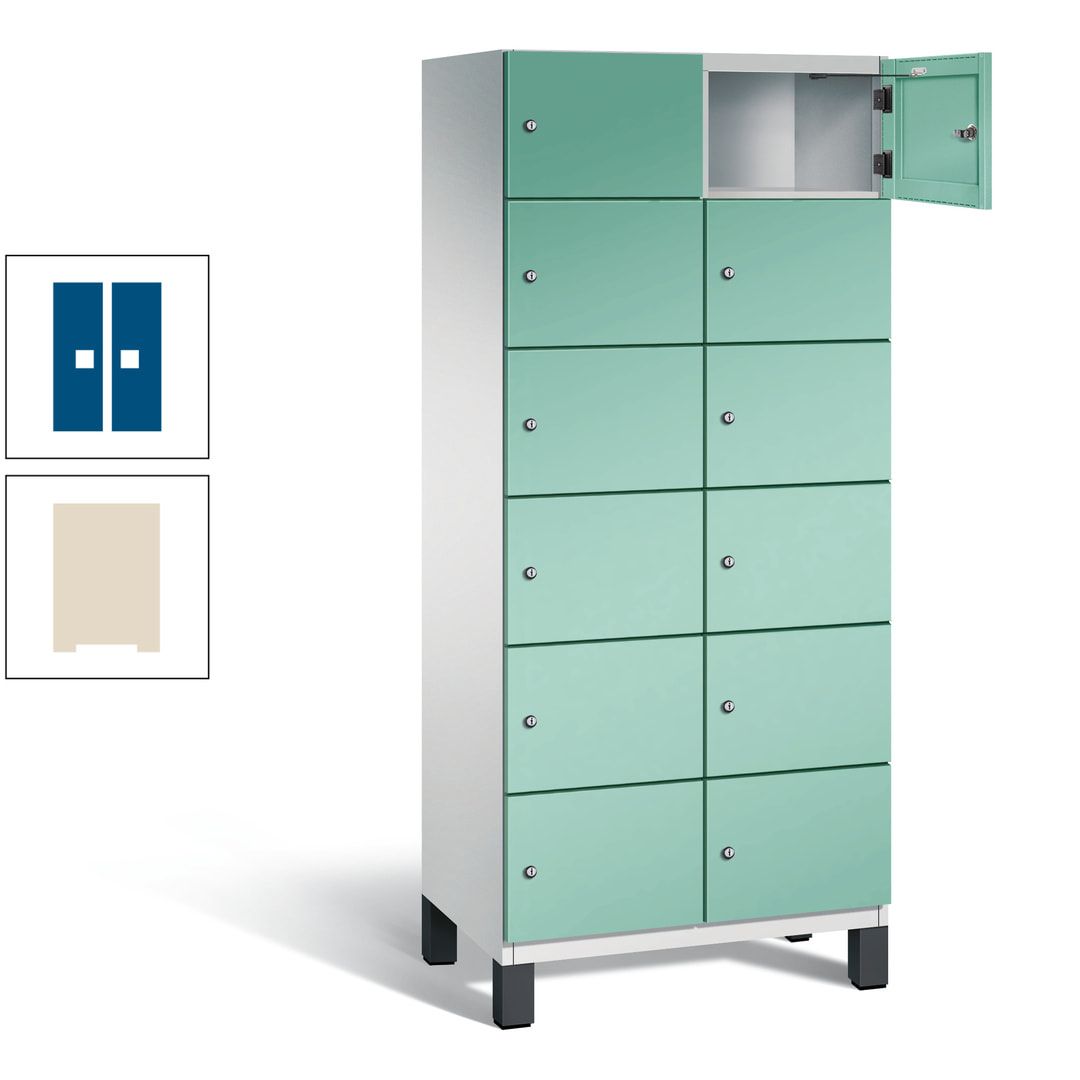 Fächerschrank, Stahlschrank, 12 Fächer, Türöffnungsbegrenzer, Füße, 1.980 x 800 x 525 mm (HxBxT), Korpus anthrazitgrau, Front anthrazitgrau