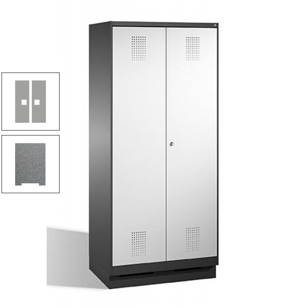 Doppel-Spind, Doppeltüren, Garderobenschrank mit Sockel, 2 Abteile a 400 mm, Korpus anthrazitgrau, Tür anthrazitgrau, 1.800 x 800 x 500 mm (HxBxT)