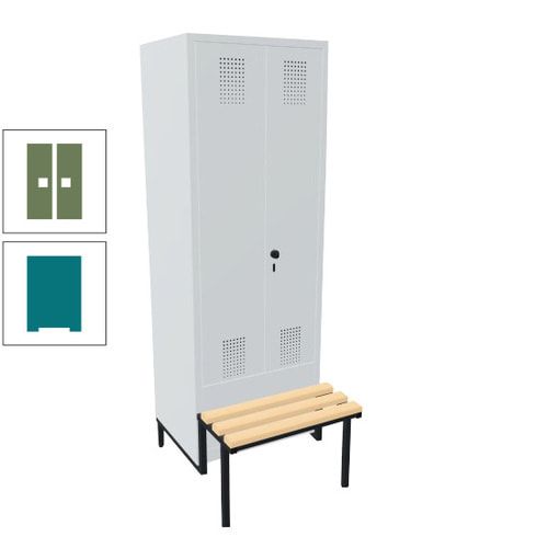 Doppel-Spind, Garderobenschrank, Buche Sitzbank integriert, 2 Abteile a 400 mm, Korpus anthrazitgrau, Tür anthrazitgrau, 1.850 x 800 x 815 mm (HxBxT)