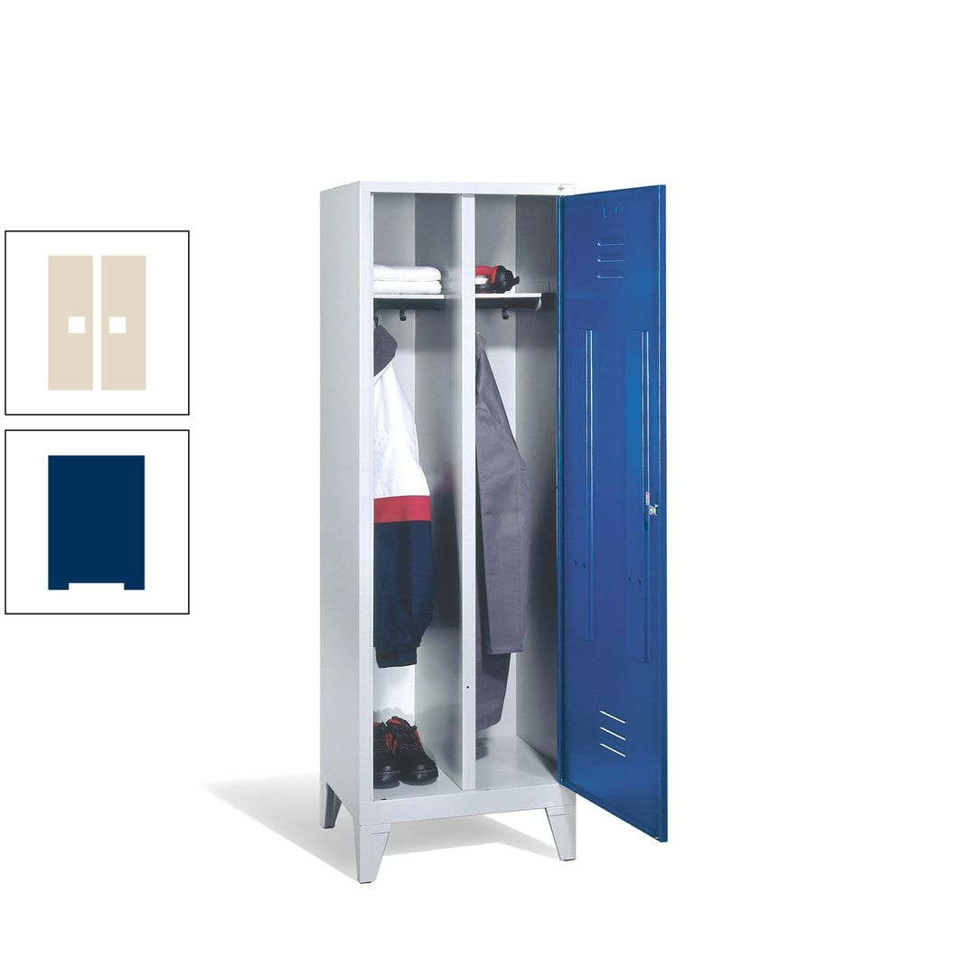 Doppel-Spind mit Großtür, Garderobenschrank mit Füßen, 2 Abteile a 300 mm, Korpus anthrazitgrau, Tür anthrazitgrau, 1.850 x 610 x 500 mm (HxBxT)