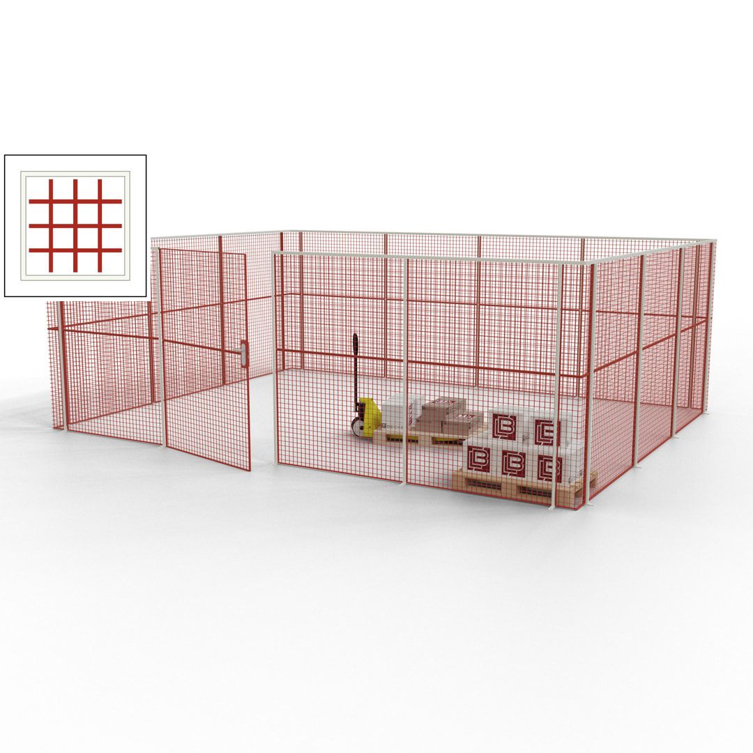 Maschinen Schutzgitter - Hallentrennwand - Sicherheitszaun - Tür - 21 m - 2.200 x 6.400 x 4.900 mm (HxBxT) - enzianblau