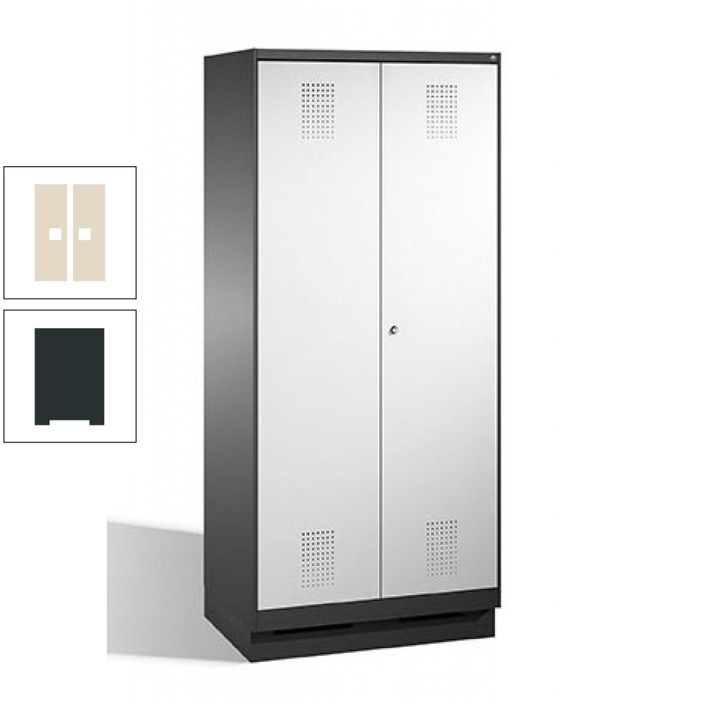 Doppel-Spind, Doppeltüren, Garderobenschrank mit Sockel, 2 Abteile a 400 mm, Korpus anthrazitgrau, Tür anthrazitgrau, 1.800 x 800 x 500 mm (HxBxT)