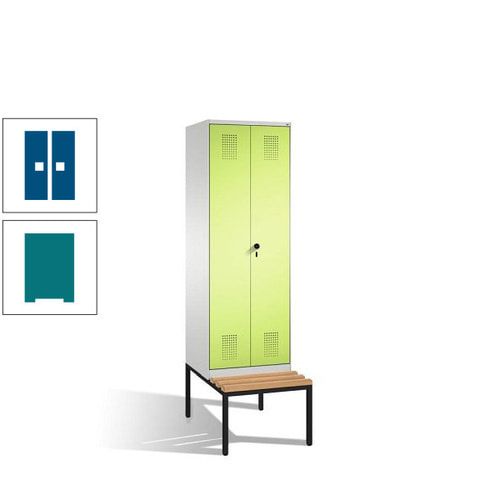 Doppel-Spind, Garderobenschrank, Buche Sitzbank untergebaut, 2 Abteile a 300 mm, Korpus anthrazitgrau, Tür anthrazitgrau, 2.090 x 600 x 815 mm (HxBxT)