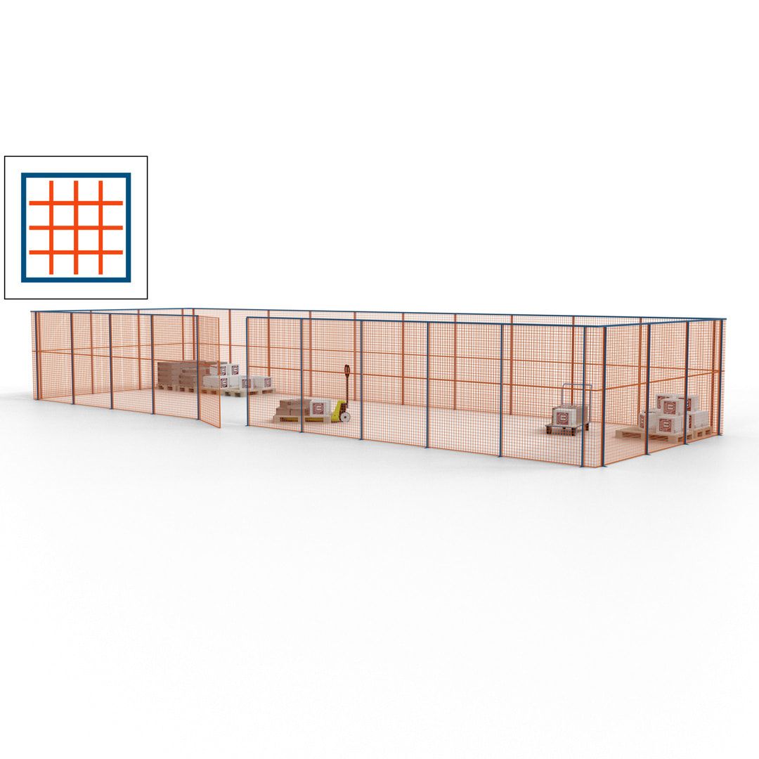 Maschinen Schutzgitter - Hallentrennwand - Sicherheitszaun - Tür - 39 m - 2.200 x 15.400 x 4.900 mm (HxBxT) - enzianblau