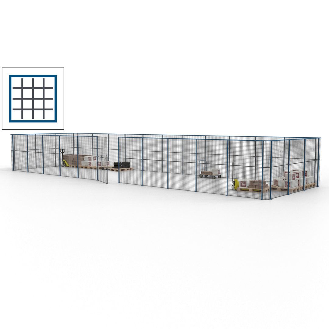 Maschinen Schutzgitter - Hallentrennwand - Sicherheitszaun - Tür - 42 m - 2.200 x 16.900 x 4.900 mm (HxBxT) - enzianblau